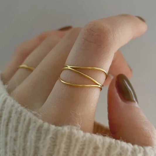 Gold stainless steel  three waves ring