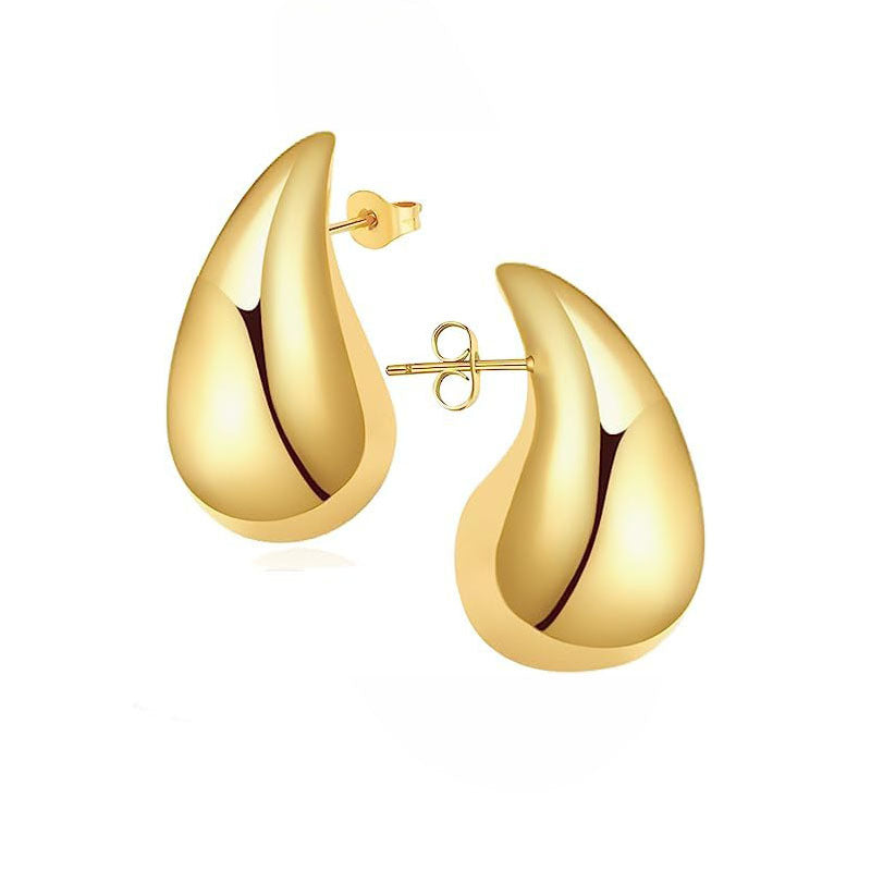 Gold stainless steel earrings in the shape of large drops