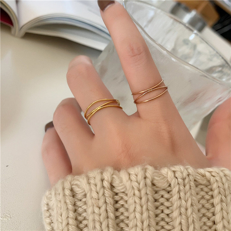 Gold stainless steel  three waves ring