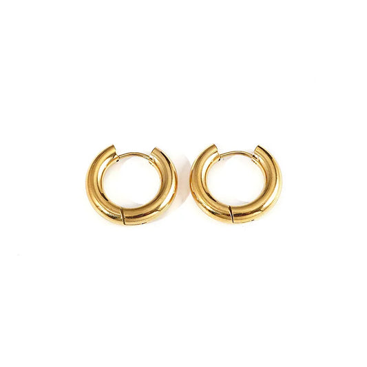 Gold fashion round polished stainless steel hoop earrings